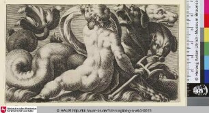 [Putto mit Dreizack von hinten mit dreiköpfigem Seeungeheuer]