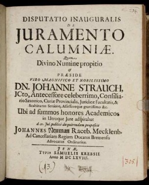 Disputatio Inauguralis De Iuramento Calumniae