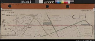 "Rheinische Eisenbahn Duisburg-Quakenbrück. Parzellar-Karte... Gemarkung Hekese. in 1 Blatt." Beiderseits der Eisenbahnlinie breiter Flurstreifen mit Wegen, Gewässern und Parzellen. Besitzernamen. Ausf.-Art: Farbige Zeichnung, kopiert nach den Original-Kataster-Karten Herst.: Schmitz Format: 32 x 101 cm Maßstab: 1 : 2000