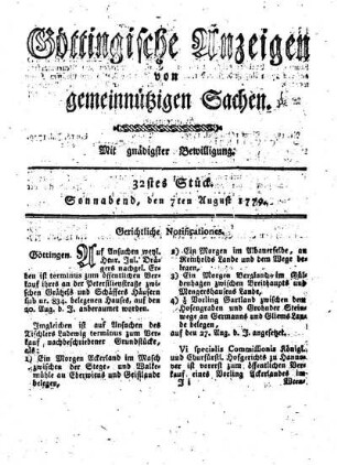 32tes Stück. Sonnabend, den 7ten August 1779.
