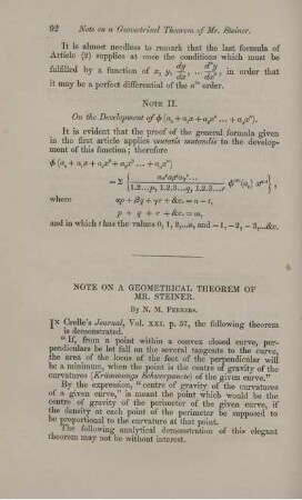 Note on a geometrical theorem of Mr. Steiner.