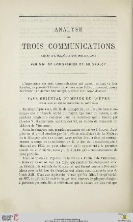 N.S. 14.1866: Analyse de trois communications : faites à l'Académie des inscriptions