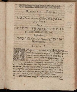 Disputatio Nona [...] De Cordis, Thoracis, Et Septi transuersi affectibus.