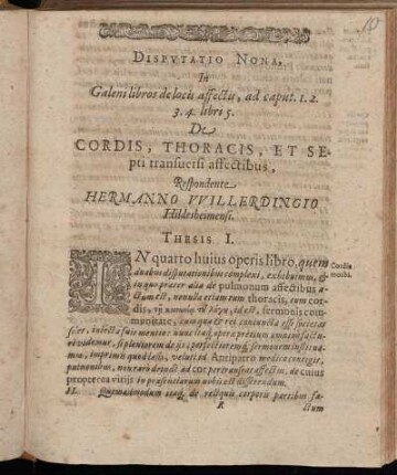 Disputatio Nona [...] De Cordis, Thoracis, Et Septi transuersi affectibus.