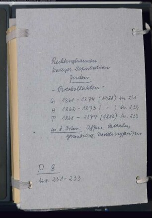 Protokollakten der Kreisgerichtsdeputation Recklinghausen mit den Orten Ahsen, Datteln, Horneburg, Recklinghausen, Waltrop (Juden G 1861-1874)