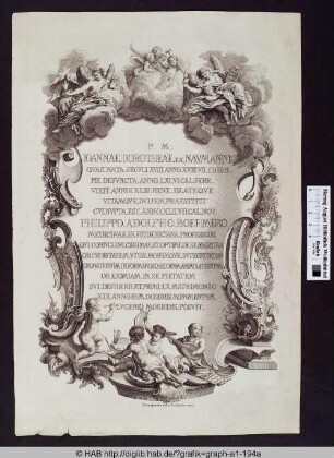 Huldigungsblatt (Widmung) für Johanna Dorothea Naumann, verstorbene Gemahlin von Philipp Adolph Boehmer.