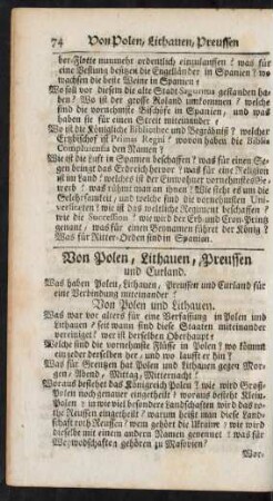 Von Polen, Lithauen, Preussen und Curland