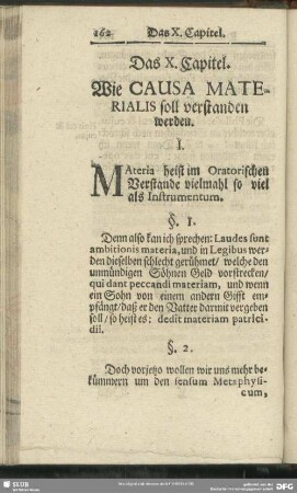 Das X. Capitel. Wie Causa Materialis soll verstanden werden