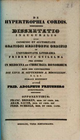 De hypertrophia cordis : Diss. inaug.