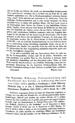 Waschinski, Emil :: Währung, Preisentwicklung und Kaufkraft des Geldes in Schleswig-Holstein von 1226 - 1864, (Quellen und Forschungen zur Geschichte Schleswig-Holsteins , 26) : Neumünster, Wachholtz, 1952