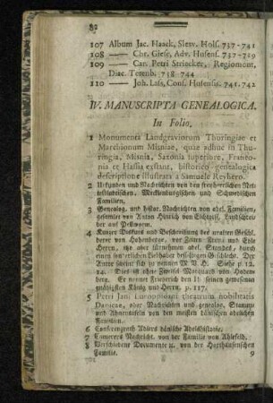 IV. Manuscripta Genealogica.
