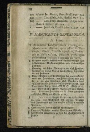 IV. Manuscripta Genealogica.