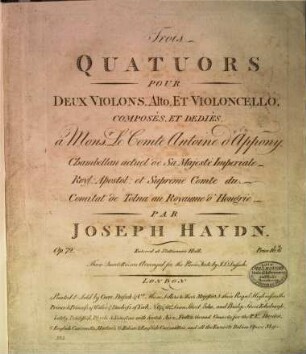 Trois quatuors pour deux violons, alto, et violoncello : op. 72