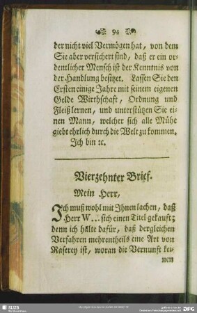 Vierzehnter Brief. Mein Herr,