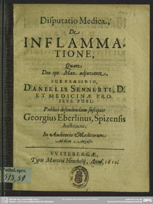 De inflammatione : disp. med.