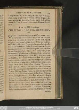 Epist. III. Bruxellam. Christophoro Chamberlino, Suo.