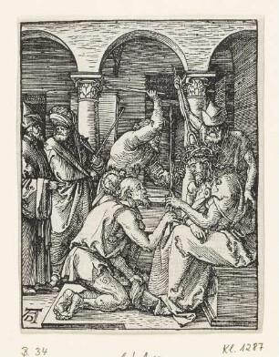 Dornenkrönung, Blatt 19 aus: Albrecht Dürer, "Passio Christi ab Alberto Durer Nurenbergensi effigiata cum varij generis carminibus Fratris Benedicti Chelidonij Musophili", Nürnberg 1511, S. Ciij