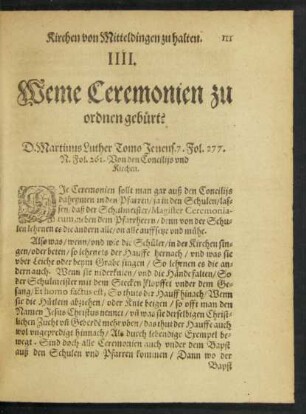 IIII. Weme Ceremonien zu ordnen gebürt?