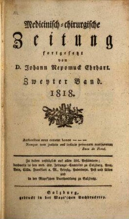 Medicinisch-chirurgische Zeitung. 1818, 2