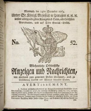 No. 52. Montags, den 24ten December 1764.