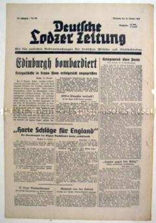 "Deutsche Lodzer Zeitung" u.a. zur Bombardierung von Edinburgh