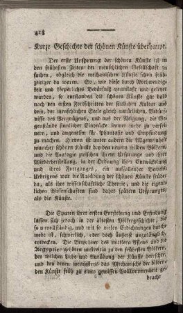 Kurze Geschichte der schönen Künste überhaupt.