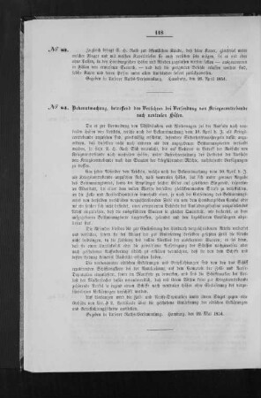 Bekanntmachung, betreffend das Verfahren bei Versendung von Kriegscontrebande nach neutralen Häfen.