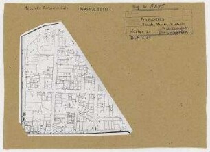 Schadenskartierung zwischen Gollnow- und Friedenstraße. Berlin, Friedrichshain, Friedenstraße/An der Bartholomäuskirche/Höchste Straße/Barnimstraße/Weinstraße/Mehnerstraße/Brendickestraße/Gollnowstraße (1963 aufgehoben)/Neue Königstraße (1966-1995 Hans-Beimler-Straße, seit 1995 Otto-Braun-Straße)