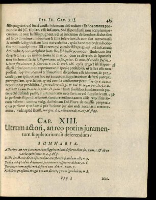 Cap. XIII. Utrum actori, an reo potius iuramentum suppletorium sit deferendum?