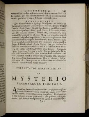 Exercitatio Decima-Tertia. De Mysterio Sacro-Sanctae Trinitatis.