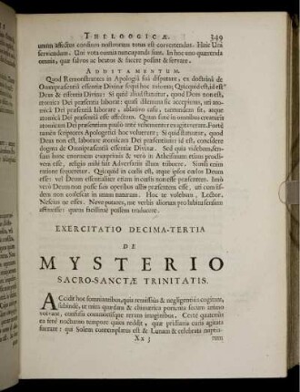 Exercitatio Decima-Tertia. De Mysterio Sacro-Sanctae Trinitatis.