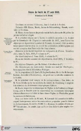 Séance du Comité du 17 août 1868