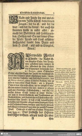 Leichenpredigt : Christliche Leich-Predigt, [Eingang], [Text], [Auslegung]