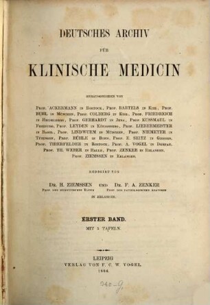 Deutsches Archiv für klinische Medizin. 1, 1. 1866