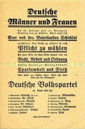Propagandaflugblatt der Deutschen Volkspartei zur Preußischen Landtagswahl 1922 (?)
