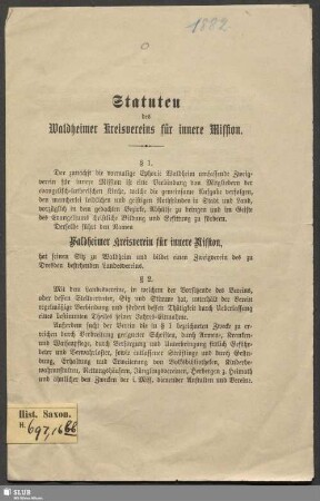 Statuten des Waldheimer Kreisvereins für innere Mission