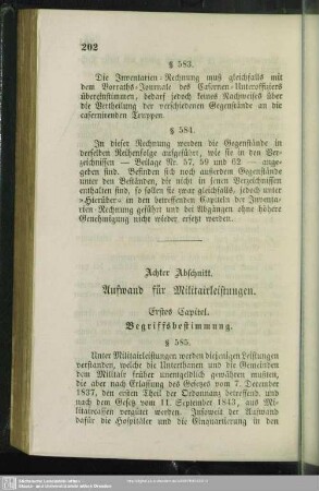 Achter Abschnitt. Aufwand für Militairleistungen