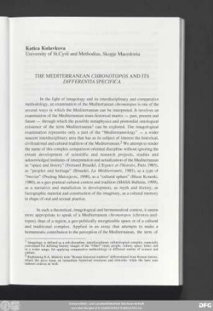 Katica Kulavkova The Mediterranean Chronotopos And Its Differentia Specifica