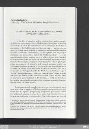 Katica Kulavkova The Mediterranean Chronotopos And Its Differentia Specifica