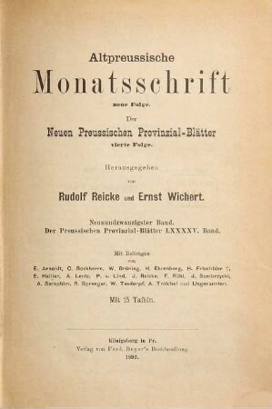 Altpreußische Monatsschrift. 29 = Bd. 95. 1892