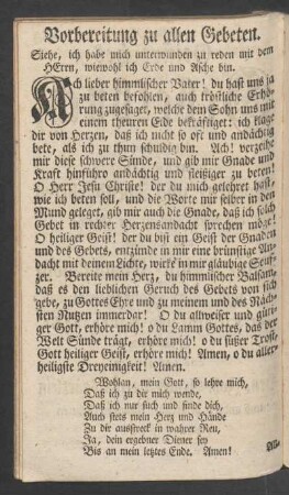 Vorbereitung zu allen Gebeten