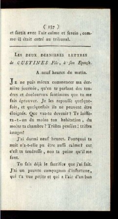 Les Deux Dernieres Lettres de Custines Fils, á son Epouse.