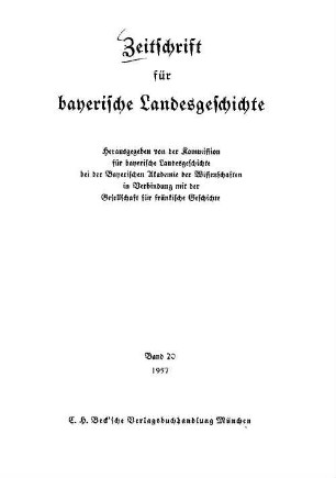 Zeitschrift für bayerische Landesgeschichte : ZBLG. 20, 20. 1957