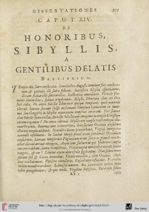 Caput XIV.: de Honoribus, Sibyllis, a Gentilibus Delatis