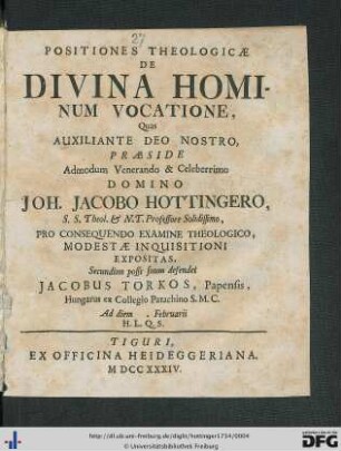 Positiones Theologicae De Divina Hominum Vocatione
