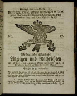 No. 17. Montags, den 27ten Aprilis 1750.