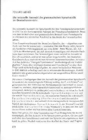 Die rationelle Auswahl des grammatischen Sprachstoffs im Deutschunterricht