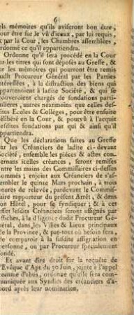 Arrest Du Parlement De Provence. Qui ordonne la continuation de la régie par Gardiens & Sequestres, des biens des ci-devant soi-disans Jésuites ... Du 28 Janvier 1763