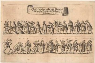 Darstellung des Totentanzes, als Relief am Georgentor des Residenzschlosses in Dresden, 1533/37 entstanden, seit 1701 in der Dreikönigskirche, Blatt aus der Weckschen Chronik von 1679/1680