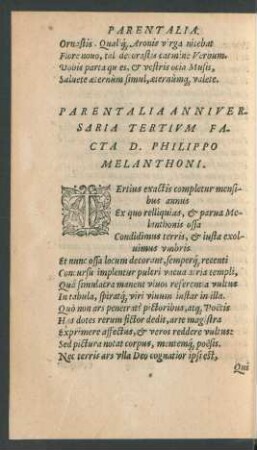 Parentalia Anniversaria Tertium Facta D. Philippo Melanthoni.